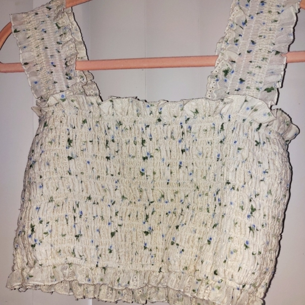 Petal & Pup Floral Smocked Cream Top